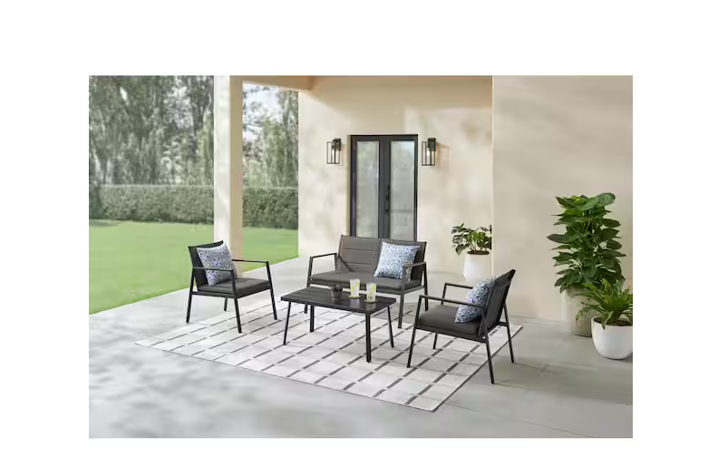 Metal Patio Conversation Set with Dark Grey Cushions