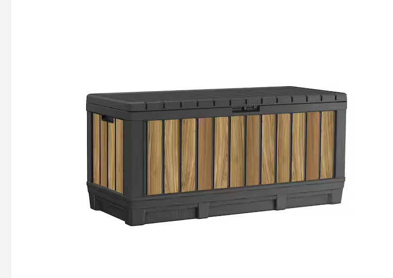 Weather Resisitant Plastic Resin Deck Box in Oak Wood Look Brown
