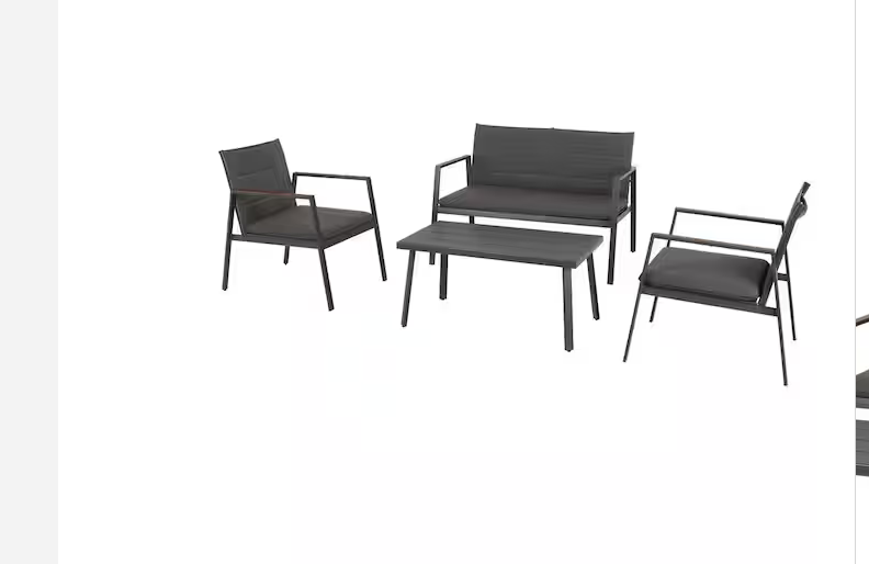 Metal Patio Conversation Set with Dark Grey Cushions